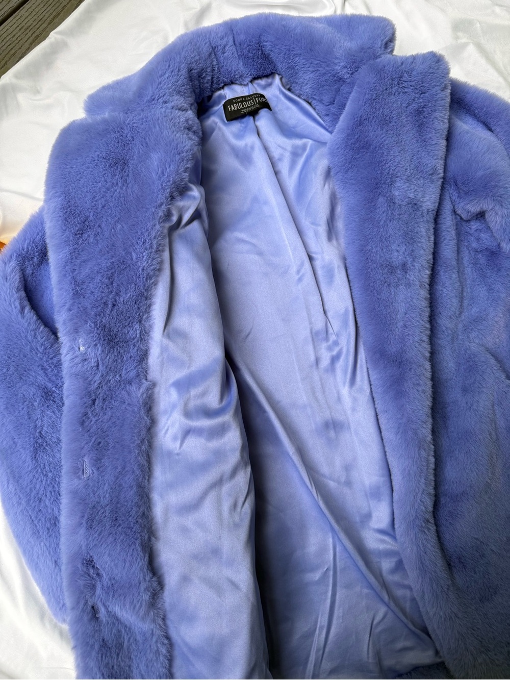 Donna Salyers Fabulous Furs Faux Fur Coat L Periwinkle Blue Plush Oversized - Picture 7 of 16